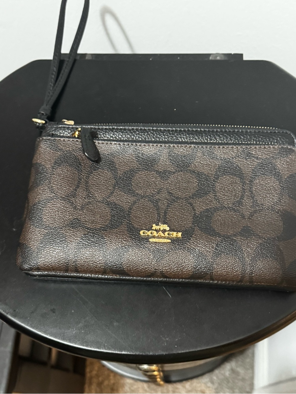 Coach Brown and Black Signature Wristlet